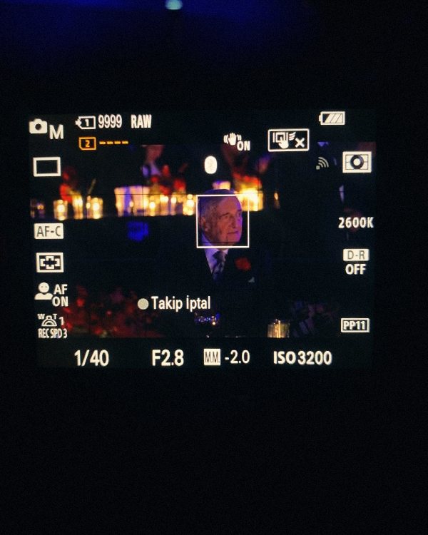 Camera screen during an evening event
